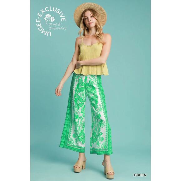 Umgee Floral Wide Leg Pants - Picture 1 of 5
